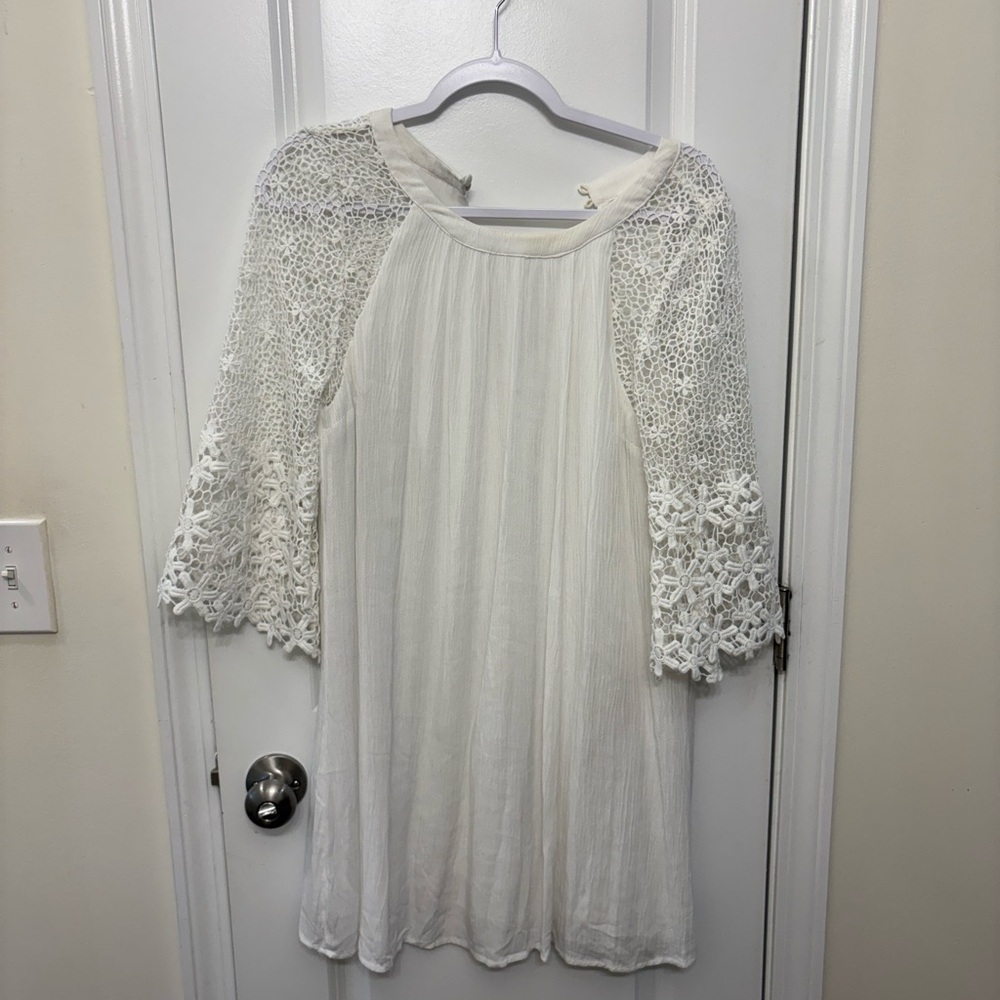 White Lace Sleeve Dress